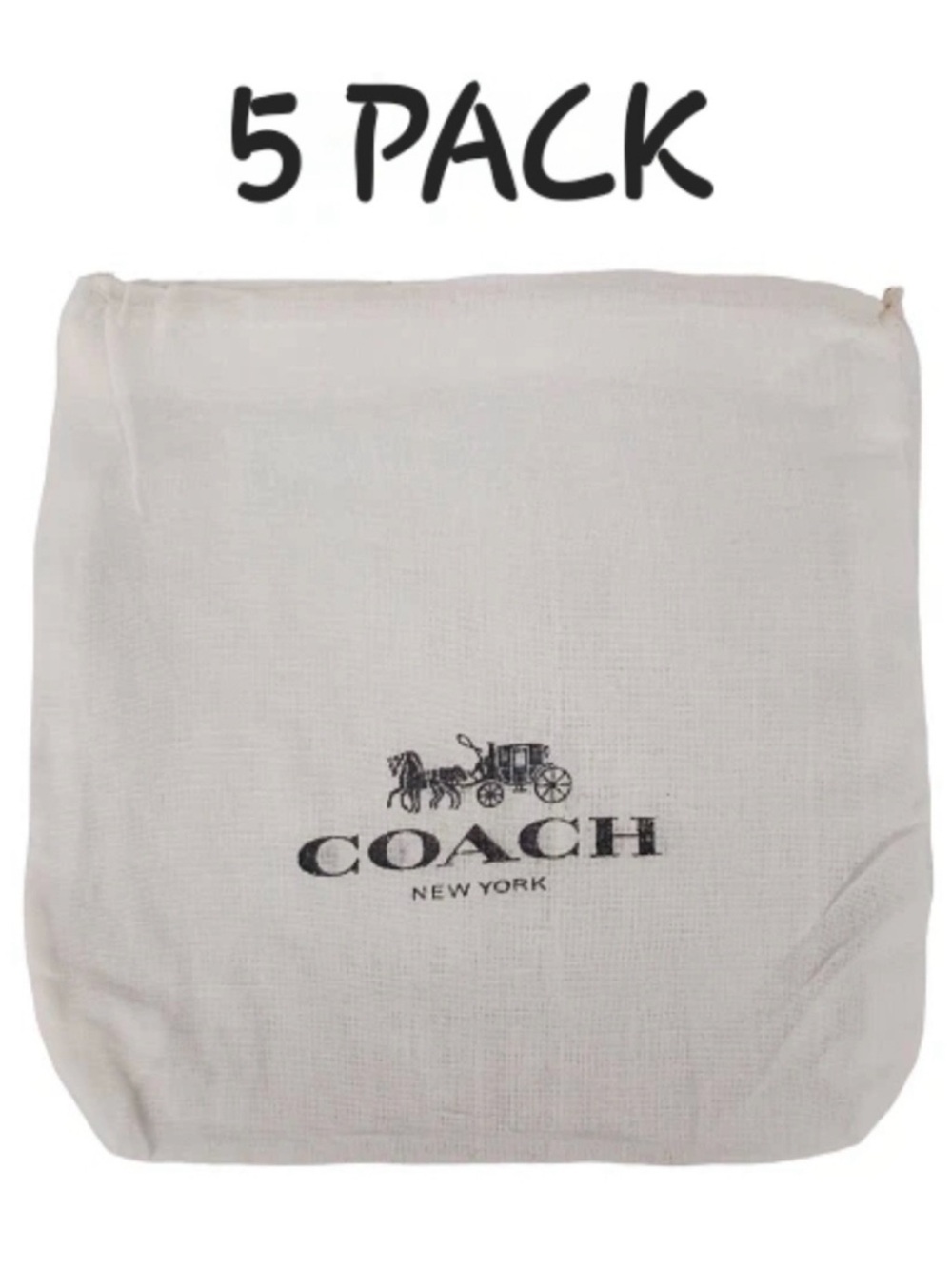 COACH NEW YORK 7.5"x7.5" (5 PACK)Drawstring Dustbag Bundle, White, NEW